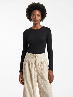 Wide-Leg High-Waist Cream Women's Pants, CLOTHES, Sz. L